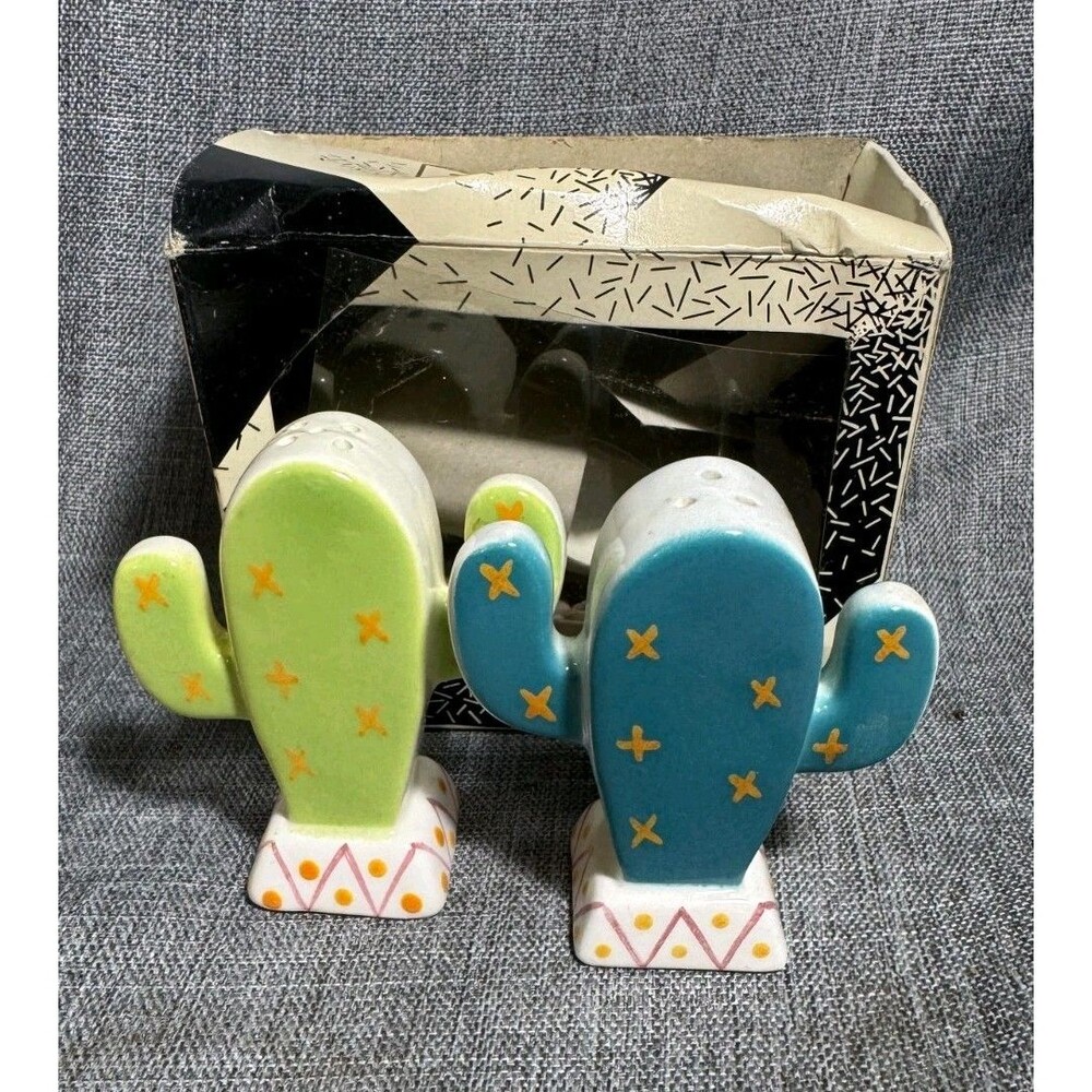 Vintage Clay Art Cactus Salt Pepper Shakers Style 7506 Original Box 1980s